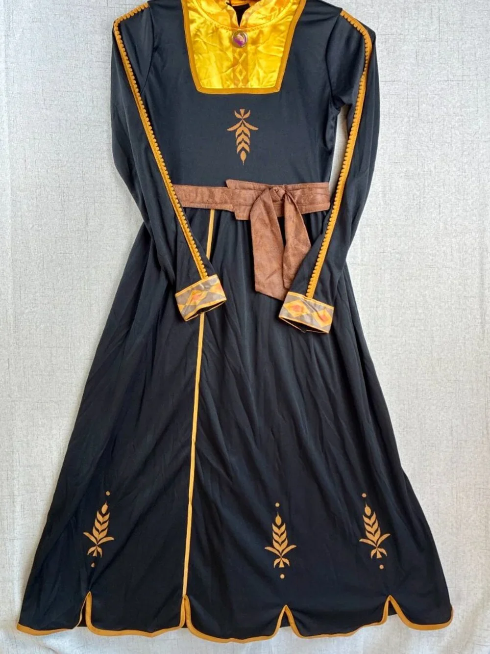 Anna Frozen 2 Girls Costume Long Black Dress Faux Leather Belt S M 6/7 Nordic